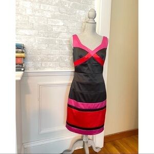 SIGNATURE by SANGRIA, BANDAGE COLOR BLOCK COCKTAIL DRESS
